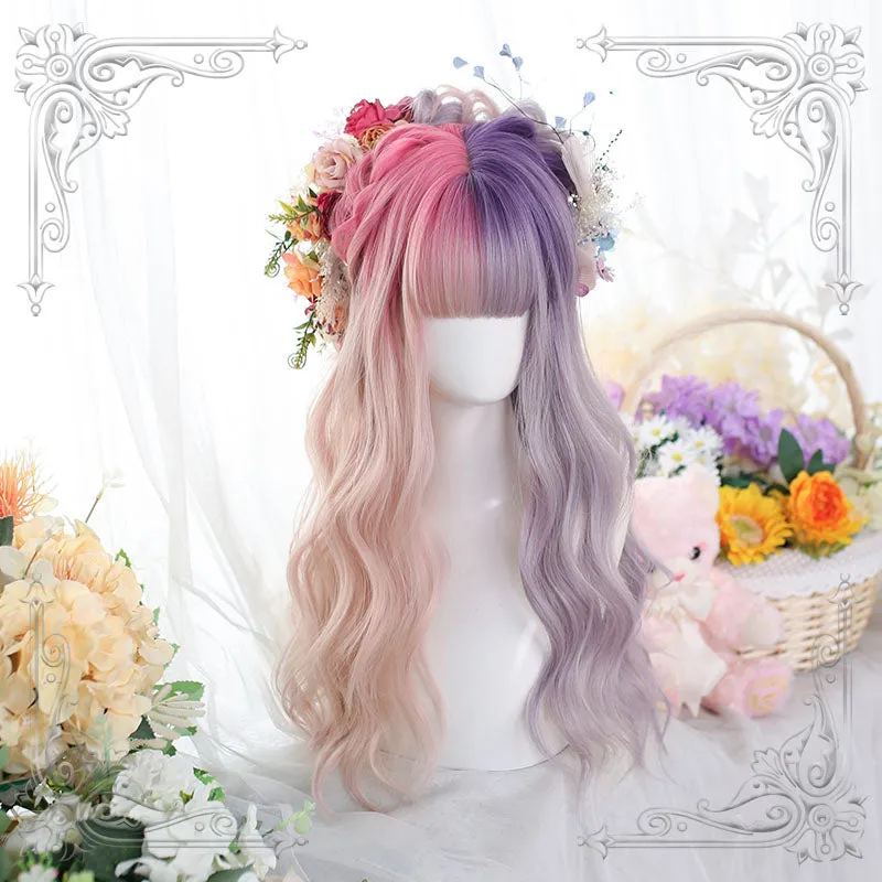 Lolita Pink Mixed Purple Long Curly Cosplay Wigs sold by L-email wig product image thumbnail 2