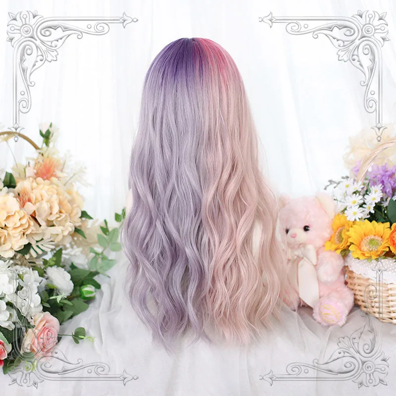 Lolita Pink Mixed Purple Long Curly Cosplay Wigs sold by L-email wig product image thumbnail 4