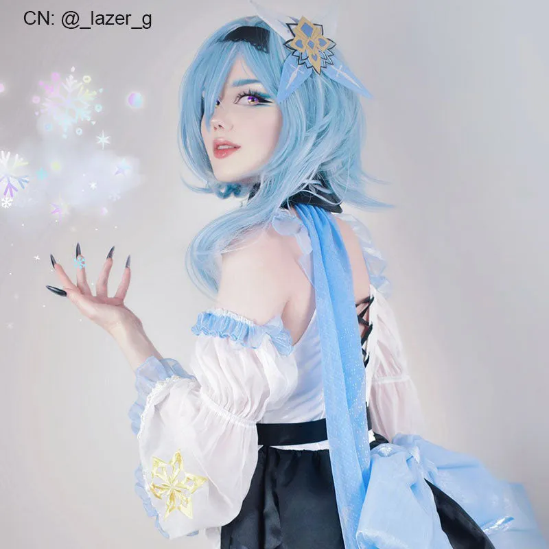 【48HR SHIP】L-email Wig Genshin Impact Eula Maid Fanart Halloween Cosplay Costume Kit sold by Lemail wig