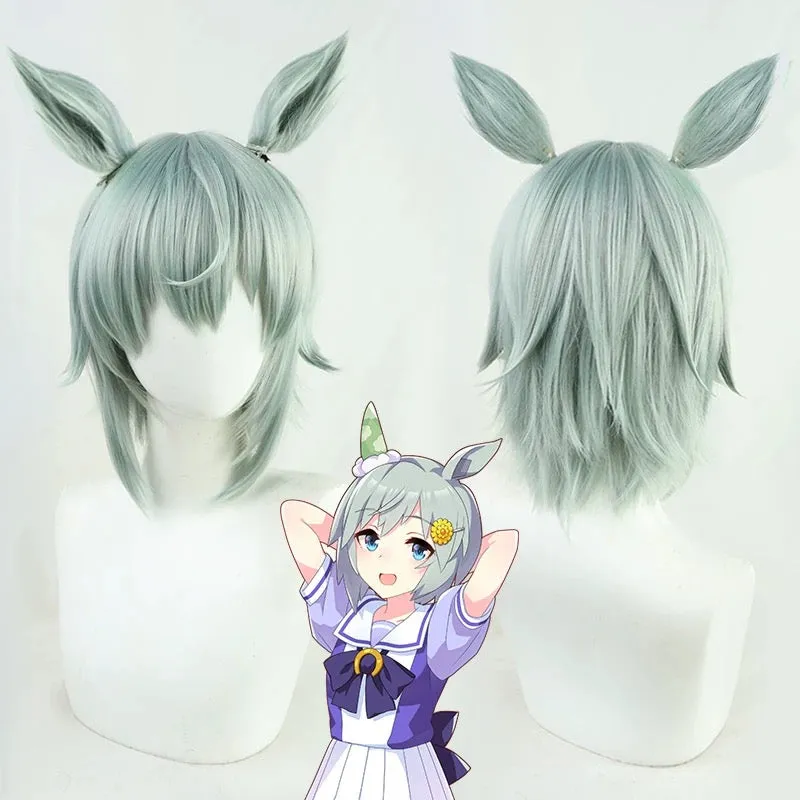 L-email Wig Umamusume:Pretty Derby Seiun Sky Light Green Cosplay Wig Ears And Tail sold by Lemail wig
