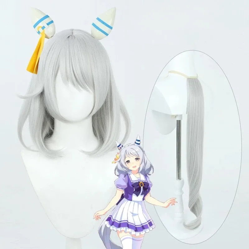 L-email Wig Pretty Derby Hishi Miracle Grey Cosplay Wig Ears And Tail sold by Lemail wig