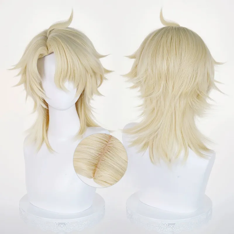 L-email Wig Genshin Impact Varka Gold 35cm Halloween Cosplay Wig sold by Lemail wig