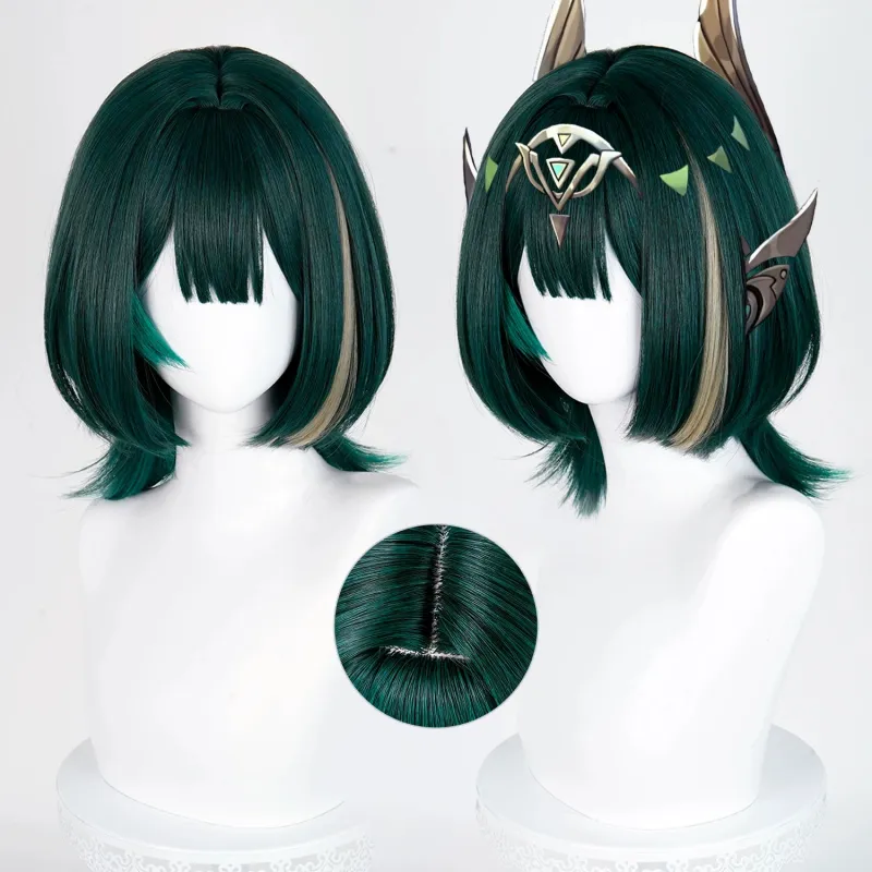 L-email Wig Genshin Impact Nefer Dark Green 36cm Halloween Cosplay Wig sold by Lemail wig