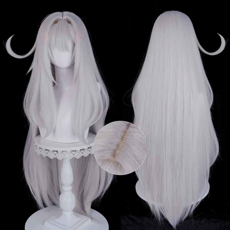 L-email Wig Genshin Impact Ronova Gray 98cm Halloween Cosplay Wig sold by Lemail wig