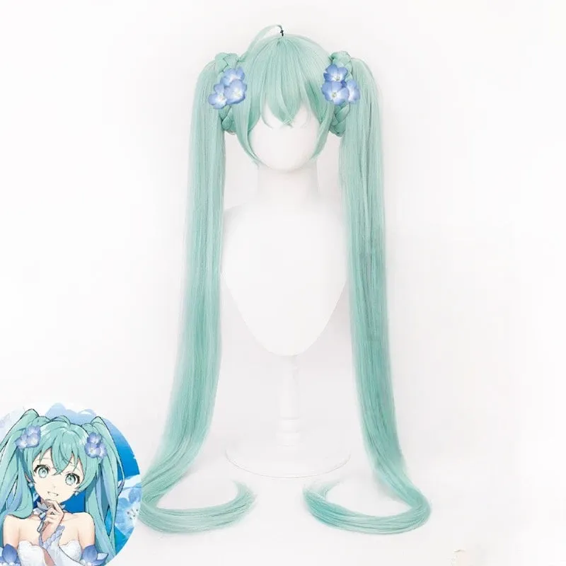 L-email Wig Hatsune Miku Noodle Stopper 110cm Double Braids Cosplay Wig sold by Lemail wig
