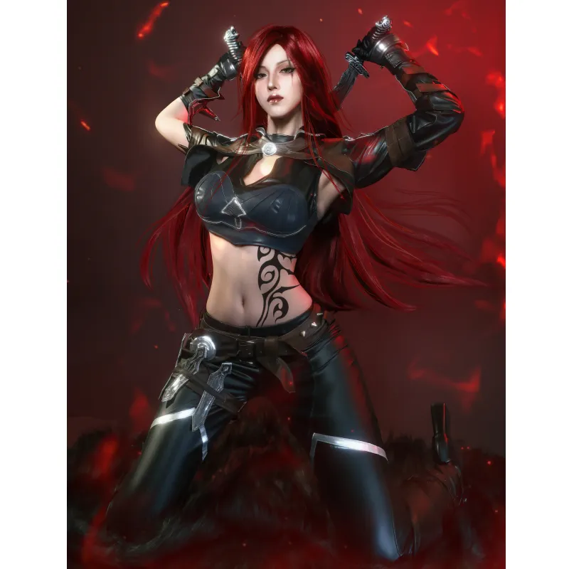L-email Wig LOL League Of Legends Katarina The Sinister Blade Halloween Cosplay Costume Full Set sold by Lemail wig