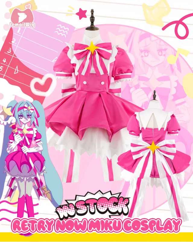 L-email Wig Hatsune Miku Retry Now Pink Dress Magical Cosplay Costume Wig Full Set sold by Lemail wig