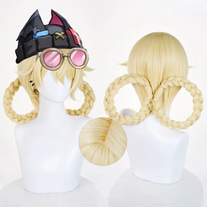 L-email Wig Genshin Impact Jahoda Gold Double Braids Halloween Cosplay Wig sold by Lemail wig