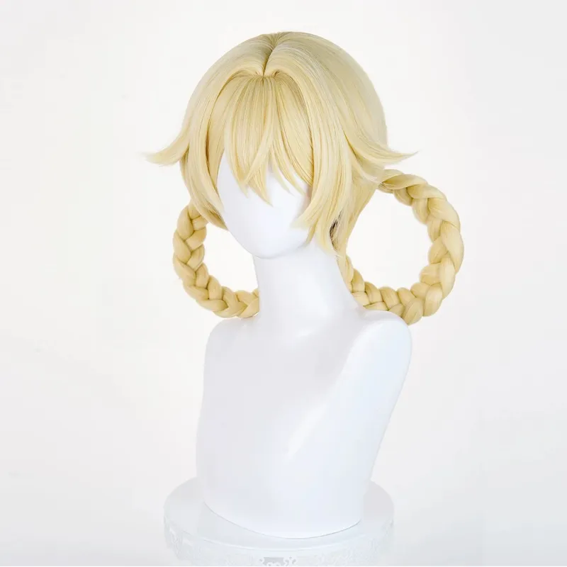 L-email Wig Genshin Impact Jahoda Gold Double Braids Halloween Cosplay Wig sold by Lemail wig product image thumbnail 4