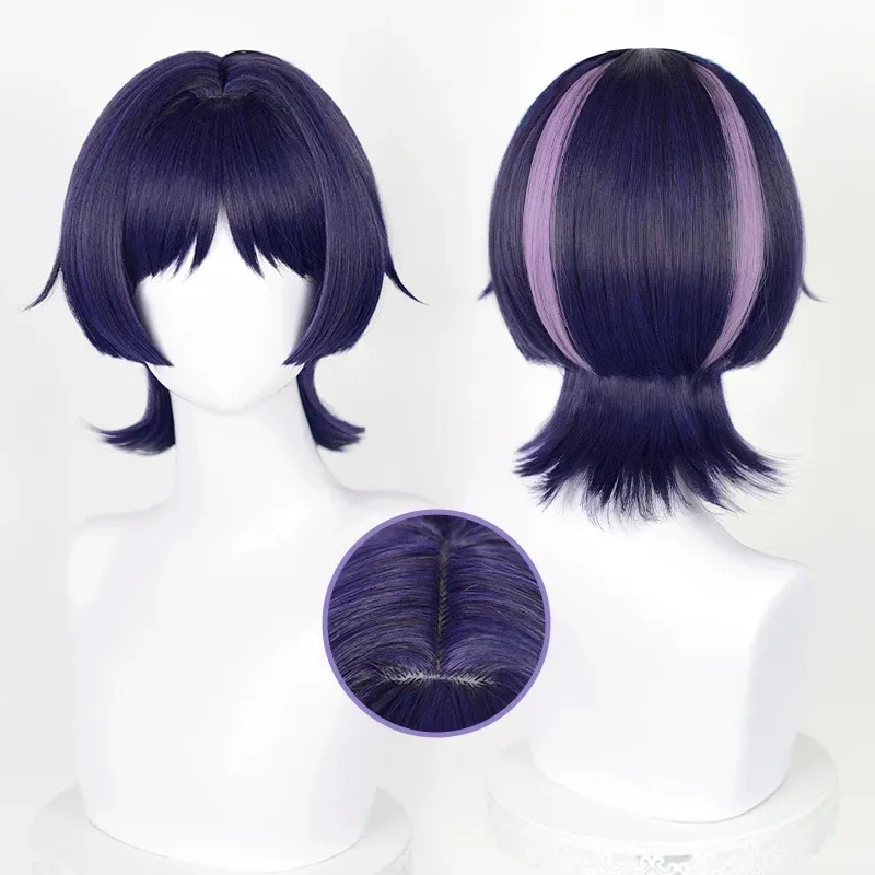 L-email Wig Genshin Impact Wanderer Blue Purple 35cm Halloween Cosplay Costume sold by Lemail wig