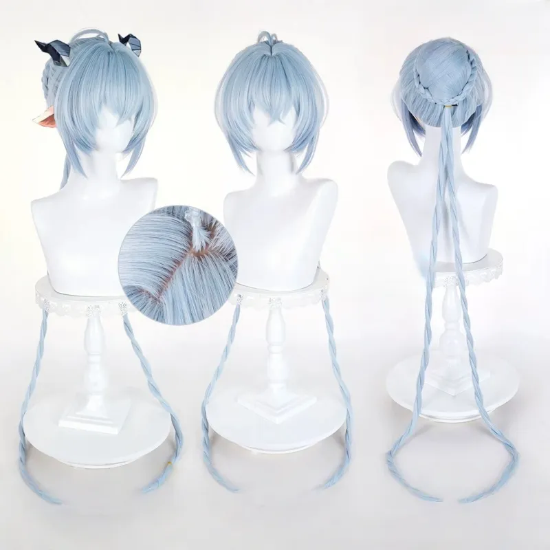L-email Wig Zenless Zone Zero Lucia Light Blue Long Double Braids Halloween Cosplay Wig sold by Lemail wig