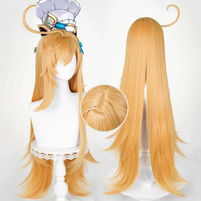 L-email Wig Genshin Impact Escoffier Orange 95cm Straight Halloween Cosplay Wig sold by Lemail wig