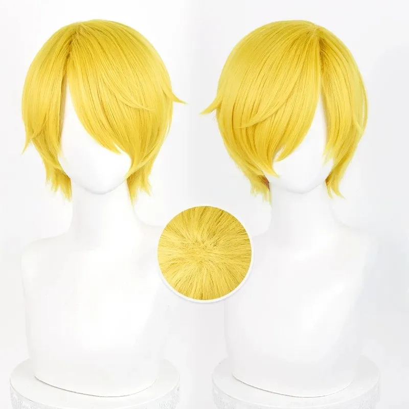 L-email Wig ONE PIECE Vinsmoke Sanji Golden Yellow 30cm Halloween Cosplay Wig sold by Lemail wig