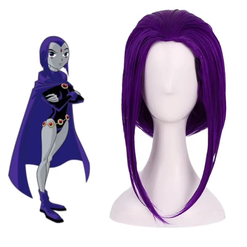 L-email Wig Teen Titans Raven Purple Short Halloween Cosplay Wig sold by Lemail wig