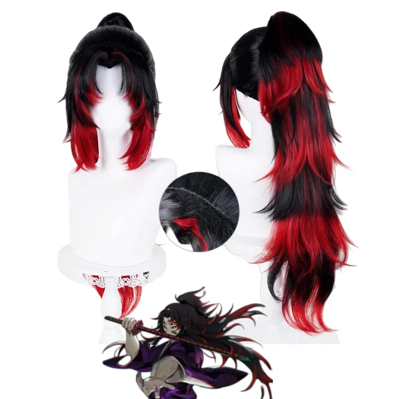 L-email Wig Demon Slayer: Kimetsu no Yaiba Michikatsu Tsugikuni Black Red Cosplay Wig sold by Lemail wig