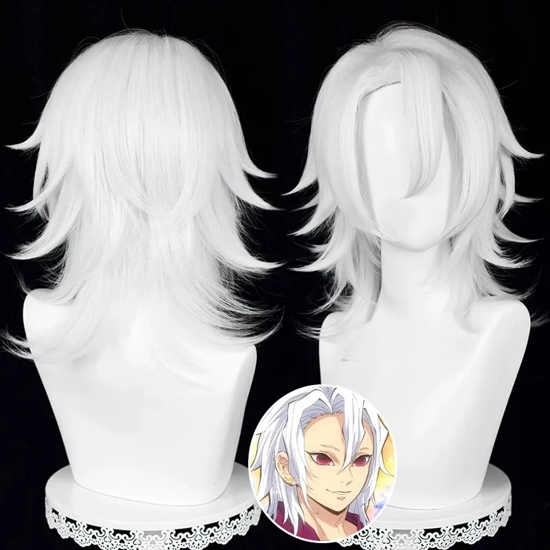 L-email Wig Demon Slayer: Kimetsu no Yaiba Tengen Uzui White 35-40cm Short Cosplay Wig sold by Lemail wig