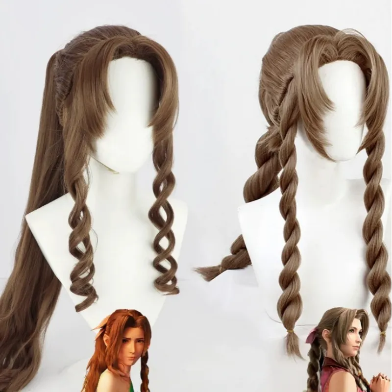 L-email Wig Final Fantasy VII Aerith Gainsborough Brown Curls 85cm Cosplay Wig sold by Lemail wig