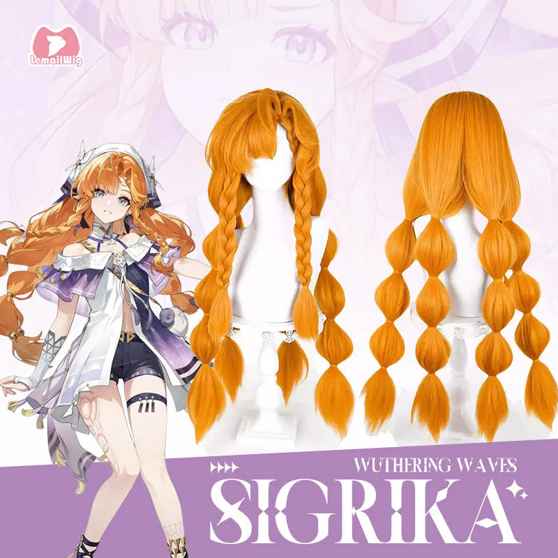 L-email Wig Wuthering Waves Sigrika Orange Long Cosplay Wig made by Lemail wig