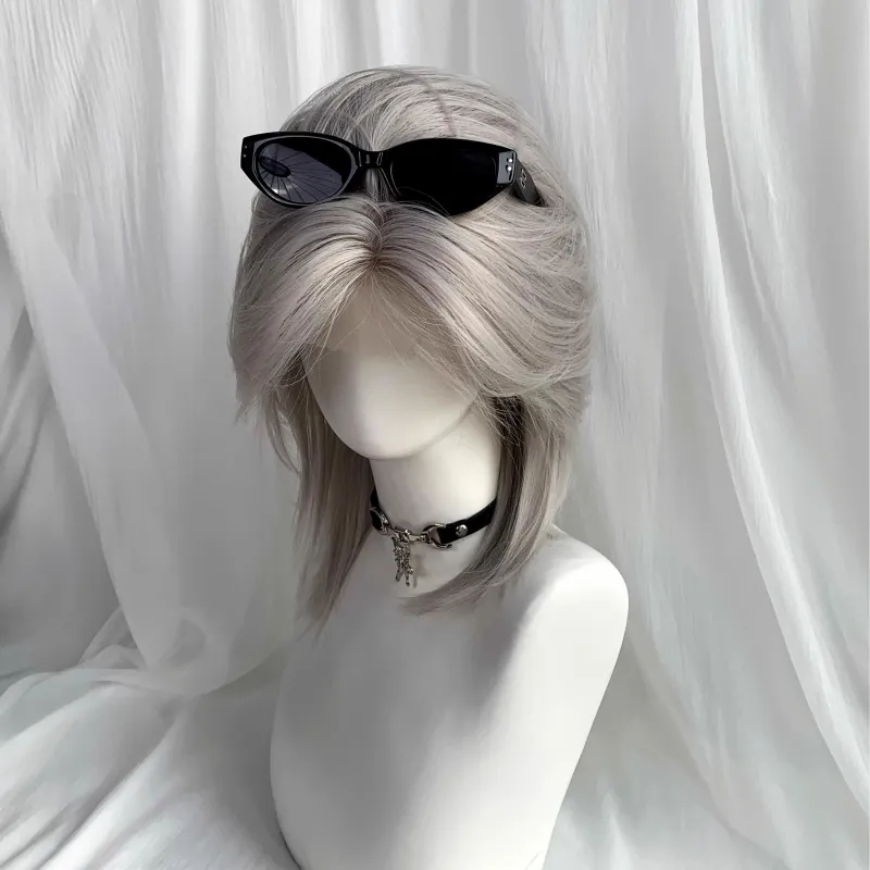 L-email Wig Hand Hook Silver 38cm Short Lace Front Wigs made by Lemail wig