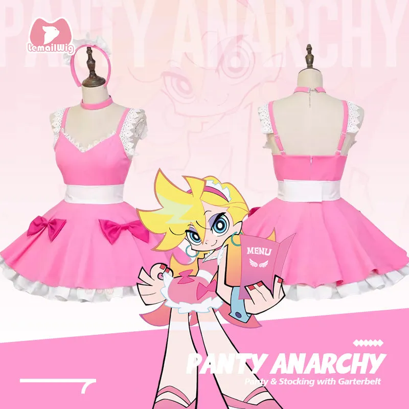 L-email Wig Panty Stocking with Garterbelt Panty Anarchy Sweets Paradise Maid Outfit Cosplay Costume sold by Lemail wig