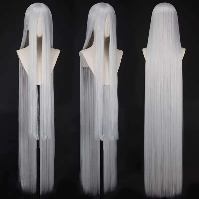 L-email Wig General Black White Silver 150cm Long Straight Cosplay Wig sold by Lemail wig product image thumbnail 4