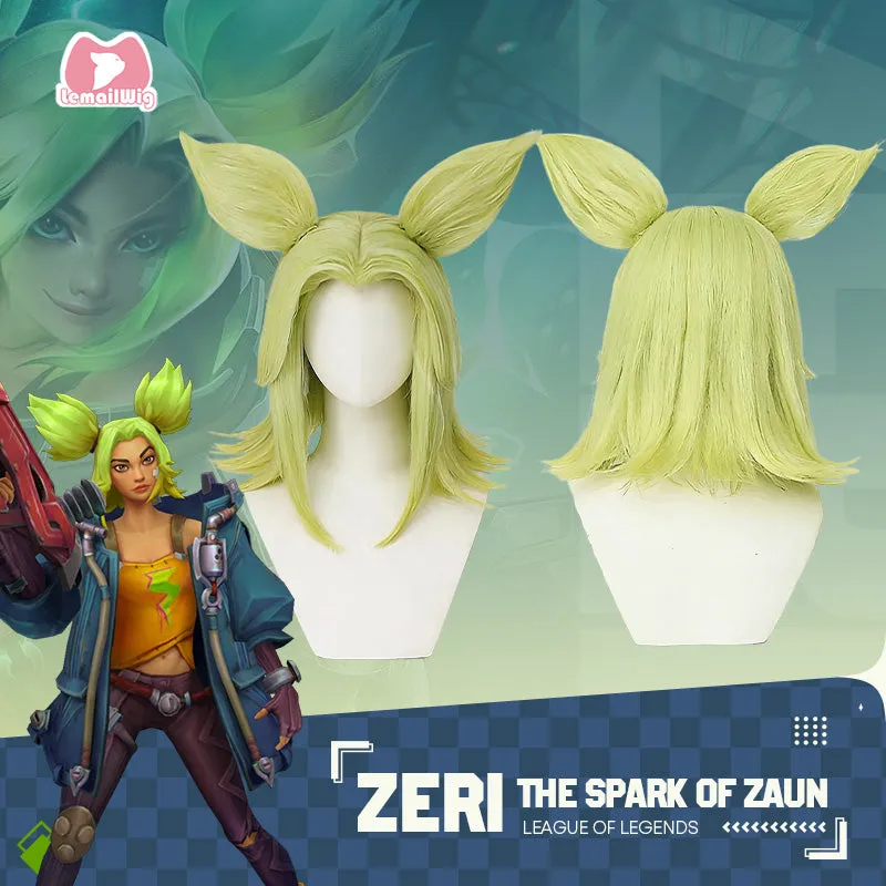 L-email Wig LOL Zeri The Spark Of Zaun 40cm Green Cosplay Wig made by Lemail wig