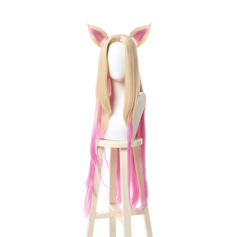 Baddest Ahri LOL KDA Cosplay Blonde Mixed Pink Cosplay Wig with Ears sold by Lemail wig