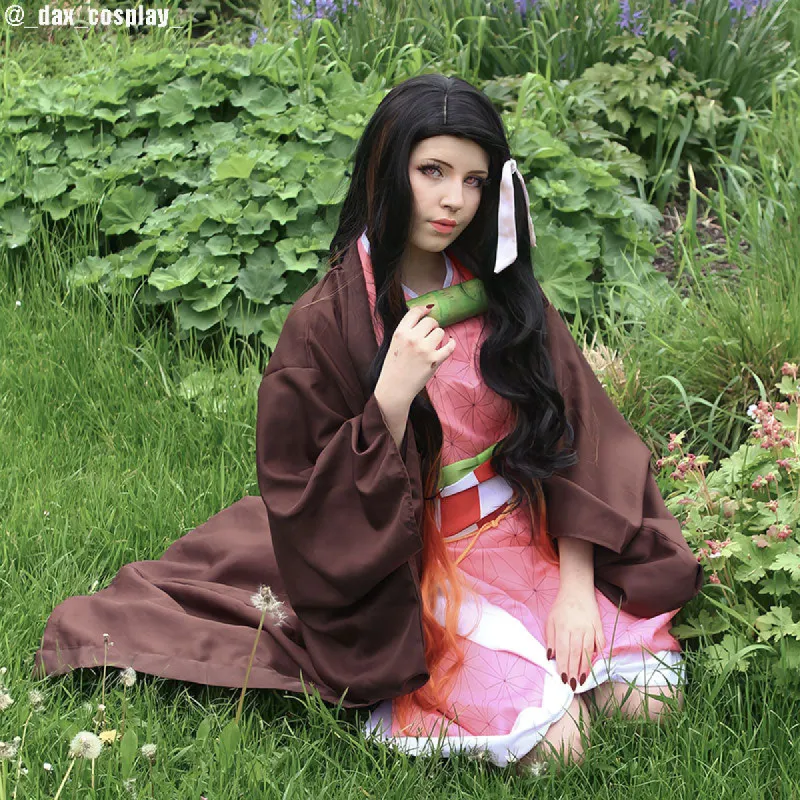 Demon Slayer / Kimetsu no Yaiba Kamado Nezuko Long Curly Gradient Cosplay Wigs sold by Lemail wig