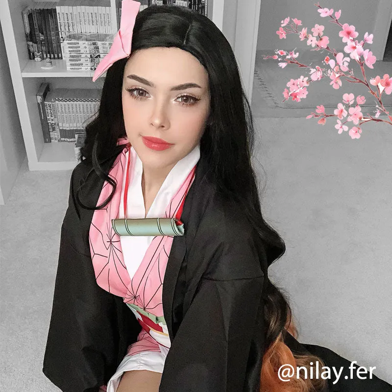 Demon Slayer / Kimetsu no Yaiba Kamado Nezuko Long Curly Gradient Cosplay Wigs sold by Lemail wig product image thumbnail 3