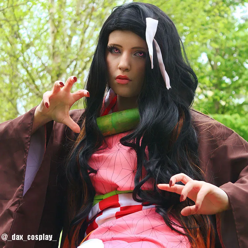 Demon Slayer / Kimetsu no Yaiba Kamado Nezuko Long Curly Gradient Cosplay Wigs sold by Lemail wig product image thumbnail 2