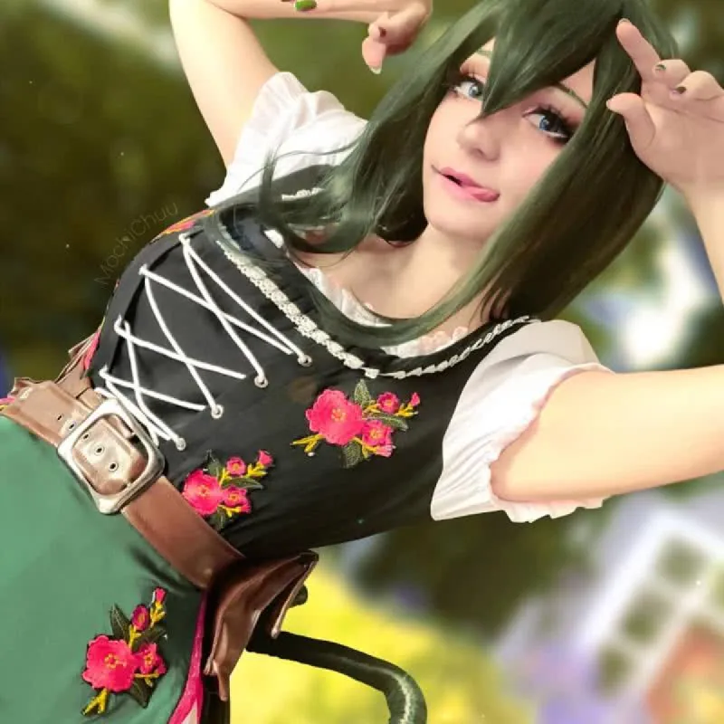My Hero Academia Tsuyu Asui Anime Cosplay Wigs Dark Green Long Hair Wigs made by Lemail wig