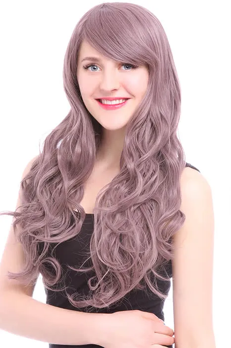 Women Fashion Wigs 60cm Long Purple Taro Wave Curly Synthetic Hair Wigs Fl05C sold by Lemail wig