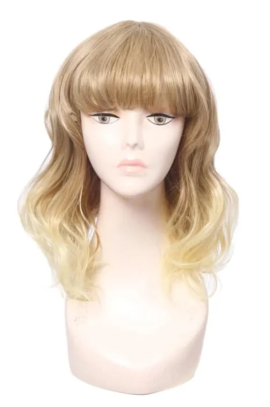 Women Synthetic Fashion Wigs Flaxen Mixed Blonde Medium Long Curly Wigs with Bangs sold by Lemail wig