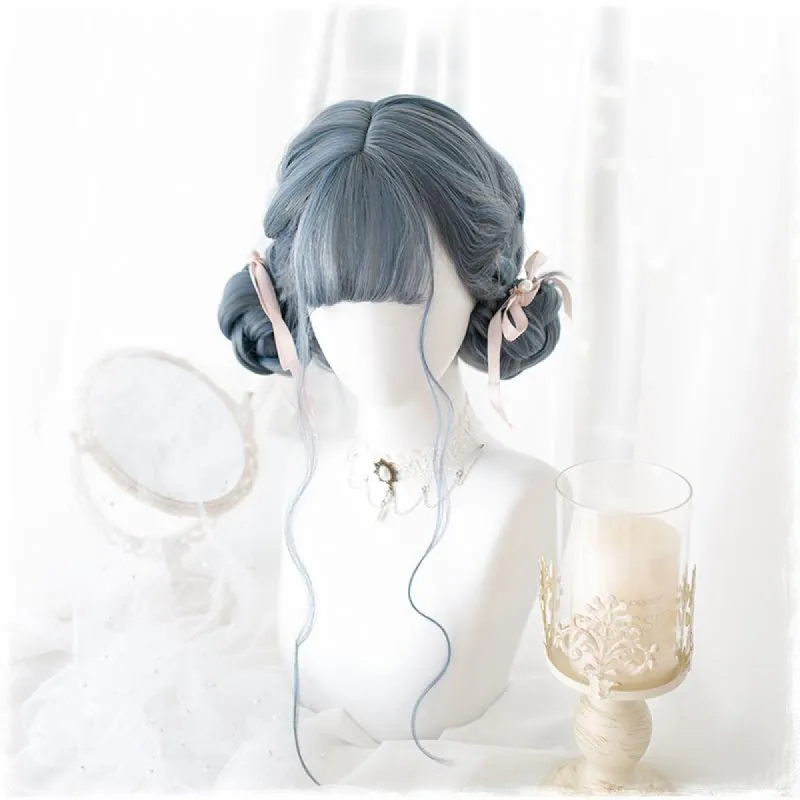 70cm Grey Mixed Blue Women Long Curly Lolita Wigs sold by Lemail wig