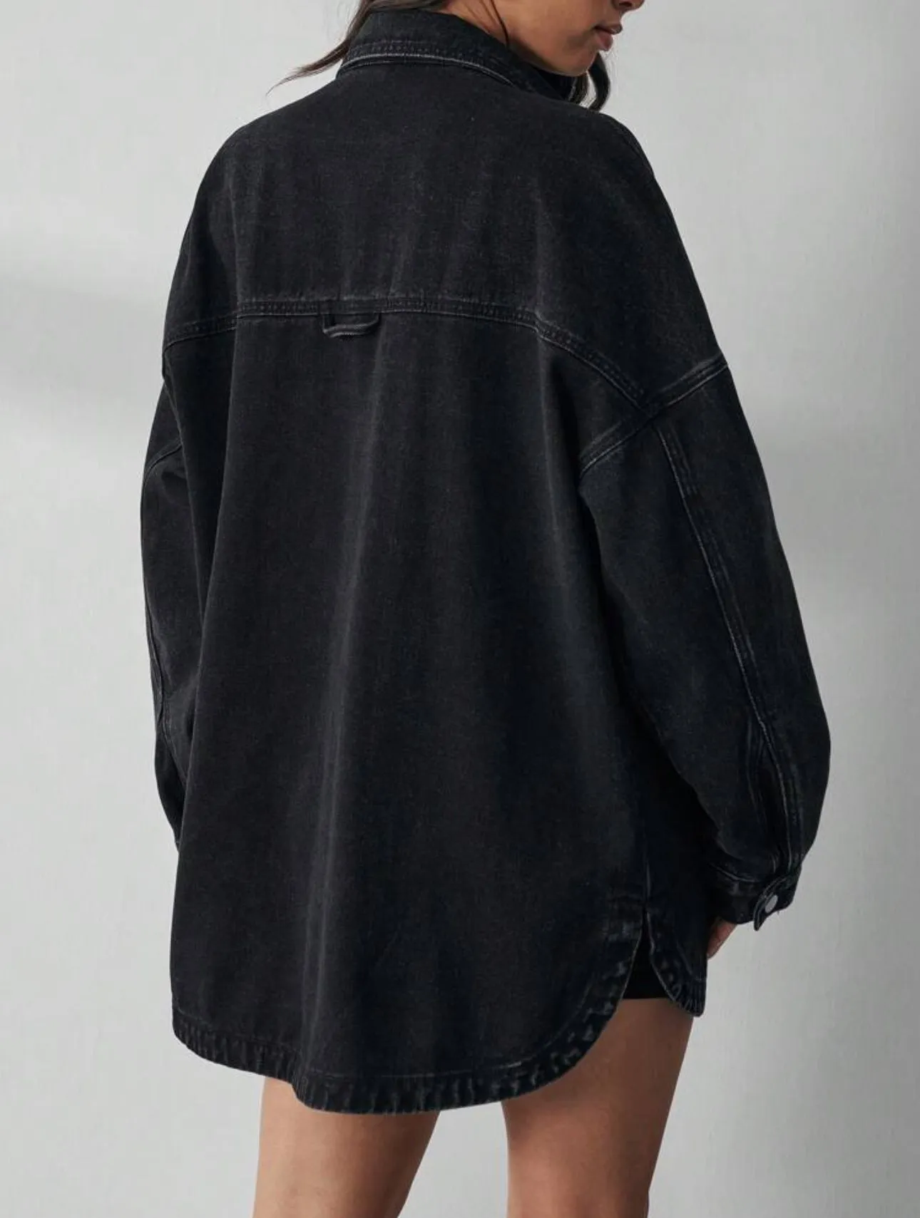 BLACK OVERSIZE WASHED DENIM JACKET sold by Royal Raine product image thumbnail 4
