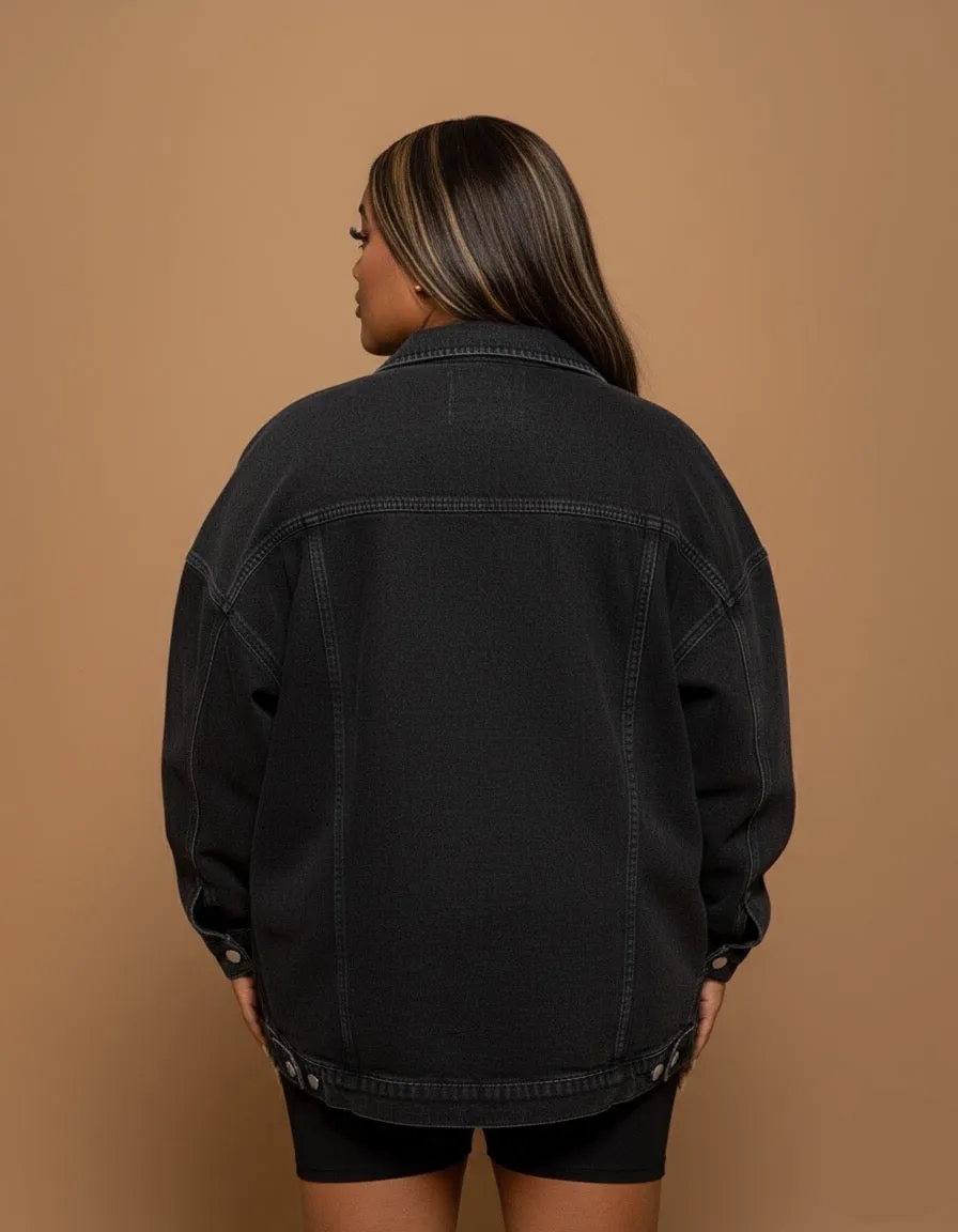 BLACK OVERSIZE WASHED DENIM JACKET sold by Royal Raine product image thumbnail 2