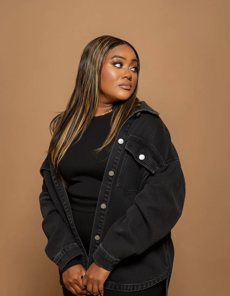 BLACK OVERSIZE WASHED DENIM JACKET sold by Royal Raine