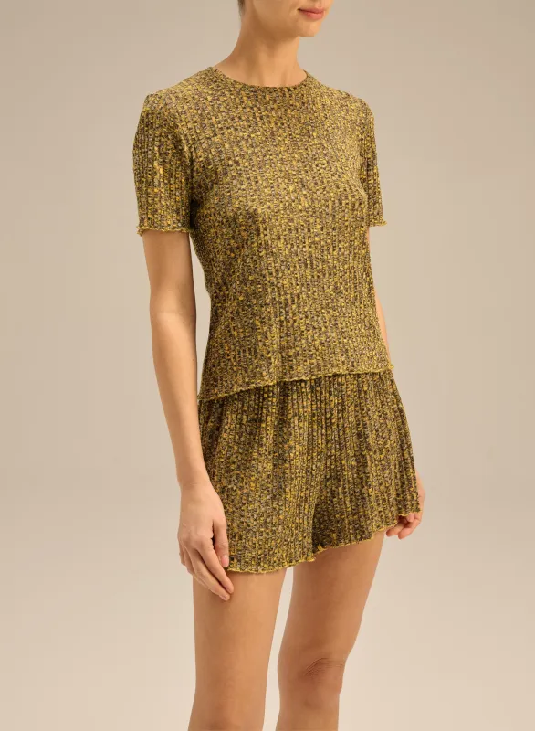 T-shirt z dzianiny z okrągłym dekoltem limonkowy - Cali made by Le Brand