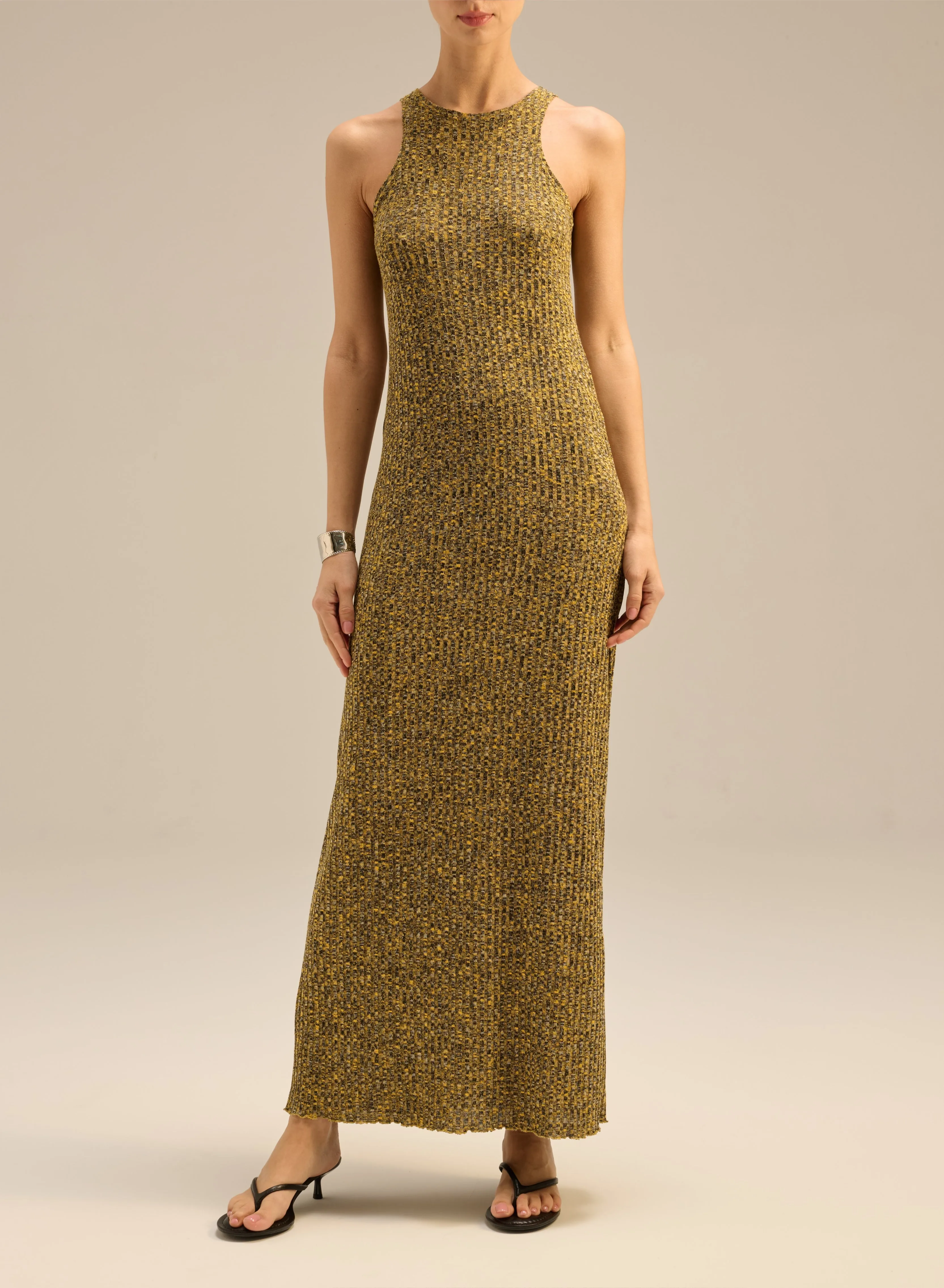 Sukienka maxi z dzianiny o dopasowanym kroju limonkowa - Bree sold by Le Brand