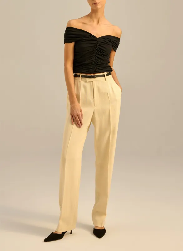 Top o dopasowanym kroju z opuszczanymi ramionami czarny - Lena sold by Le Brand