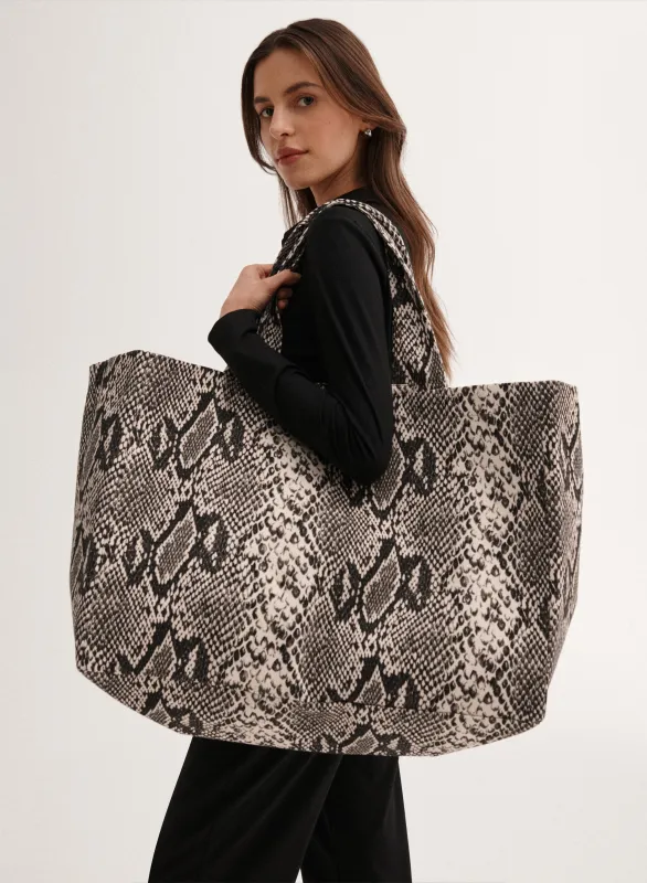 Torba typu shopper z bawełny w print wąż - Capri sold by Le Brand