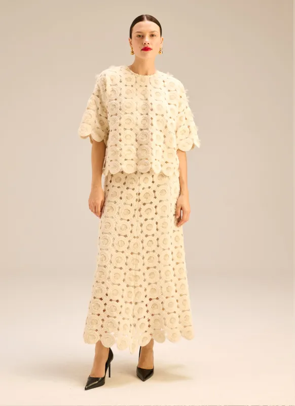 Spódnica maxi o trapezowym kroju w kolorze ecru - Camilla sold by Le Brand