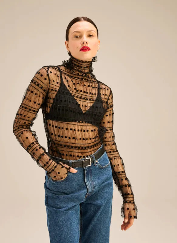 Bluzka z golfem z cienkiej siateczki z marszczeniem - Lily sold by Le Brand