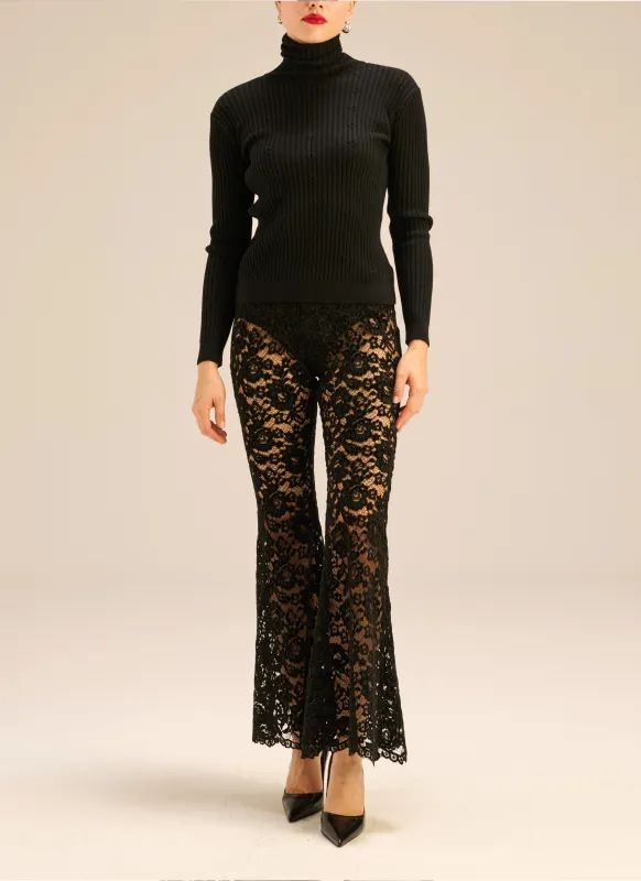 Spodnie z koronki z rozszerzaną nogawką czarne - Warren sold by Le Brand