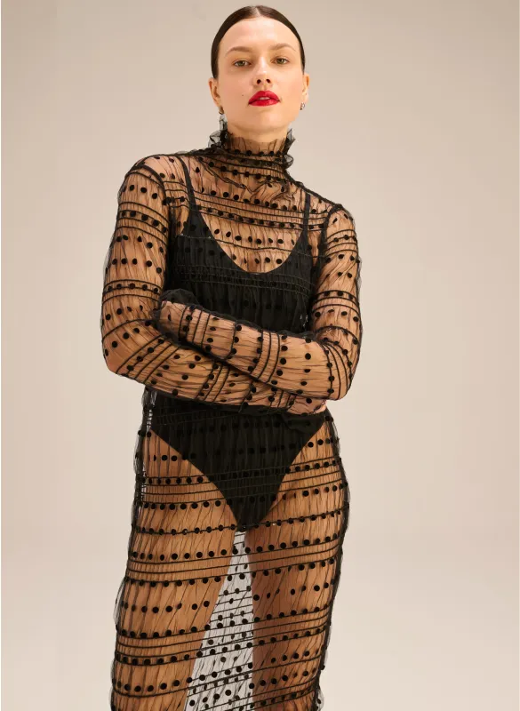 Sukienka z golfem z cienkiej siateczki z marszczeniem - Lilian sold by Le Brand