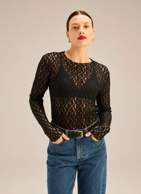 Longsleeve z elastycznej tkaniny w kolorze czarnym - Tracy sold by Le Brand