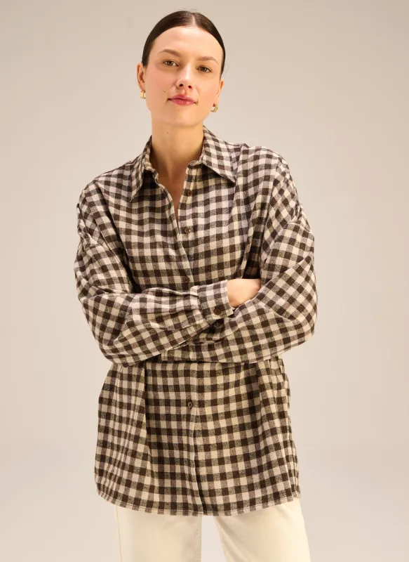 Koszula oversize w brązową kratę - Alessi sold by Le Brand