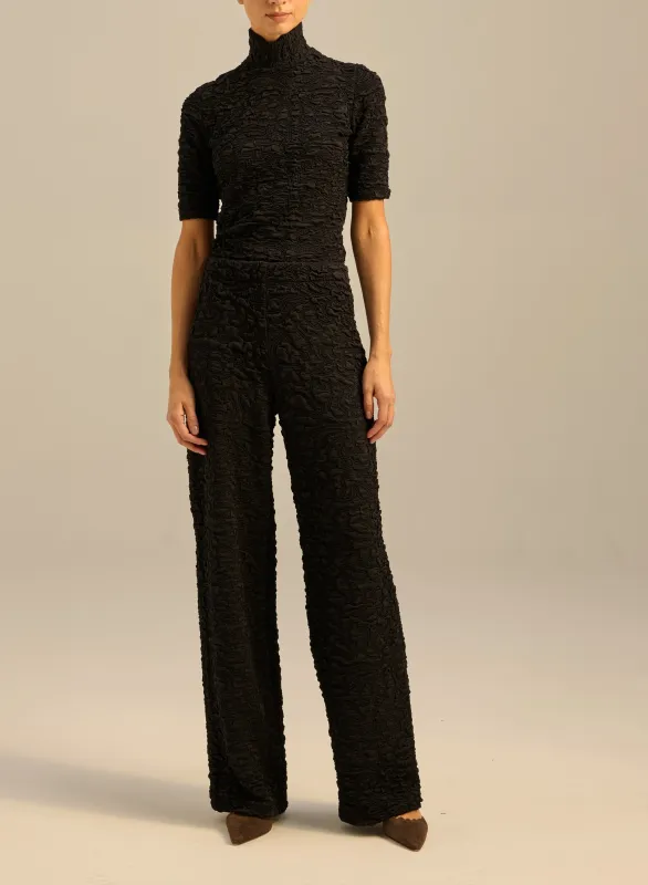 Spodnie ze strukturalnej tkaniny o prostym kroju czarne - Vicent sold by Le Brand