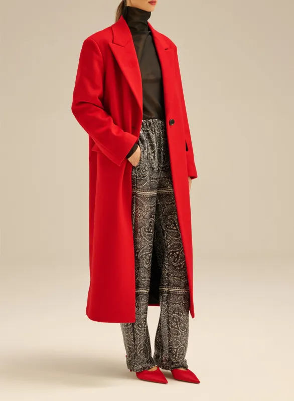 Płaszcz midi z wełny dziewiczej o prostym kroju czerwony - Arni sold by Le Brand