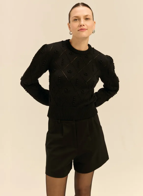 Sweter z wełny merino ze splotem o dopasowanym kroju czarny - Dili made by Le Brand